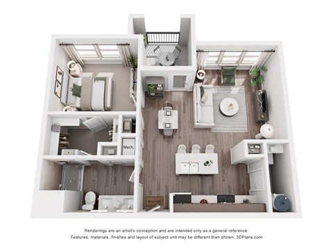 Floor plan for 1 bed, 1 bath, 750 sqft